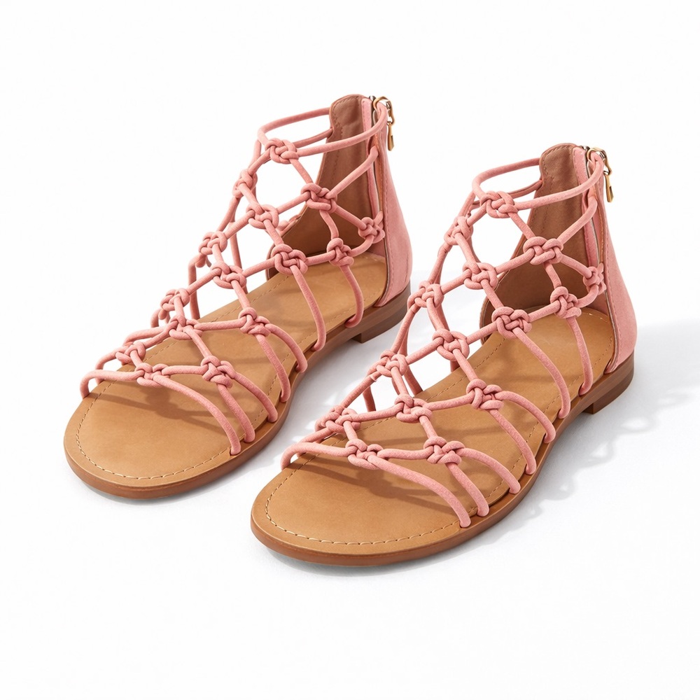 FJORD Strappy Flat Sandals Suede Rope Gladiator Pink EU 40